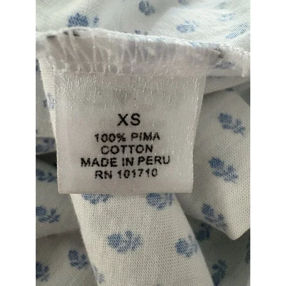 P.Jamas Pima Cotton Night Gown XS White Blue Floral Cottagecore Prairie Trad